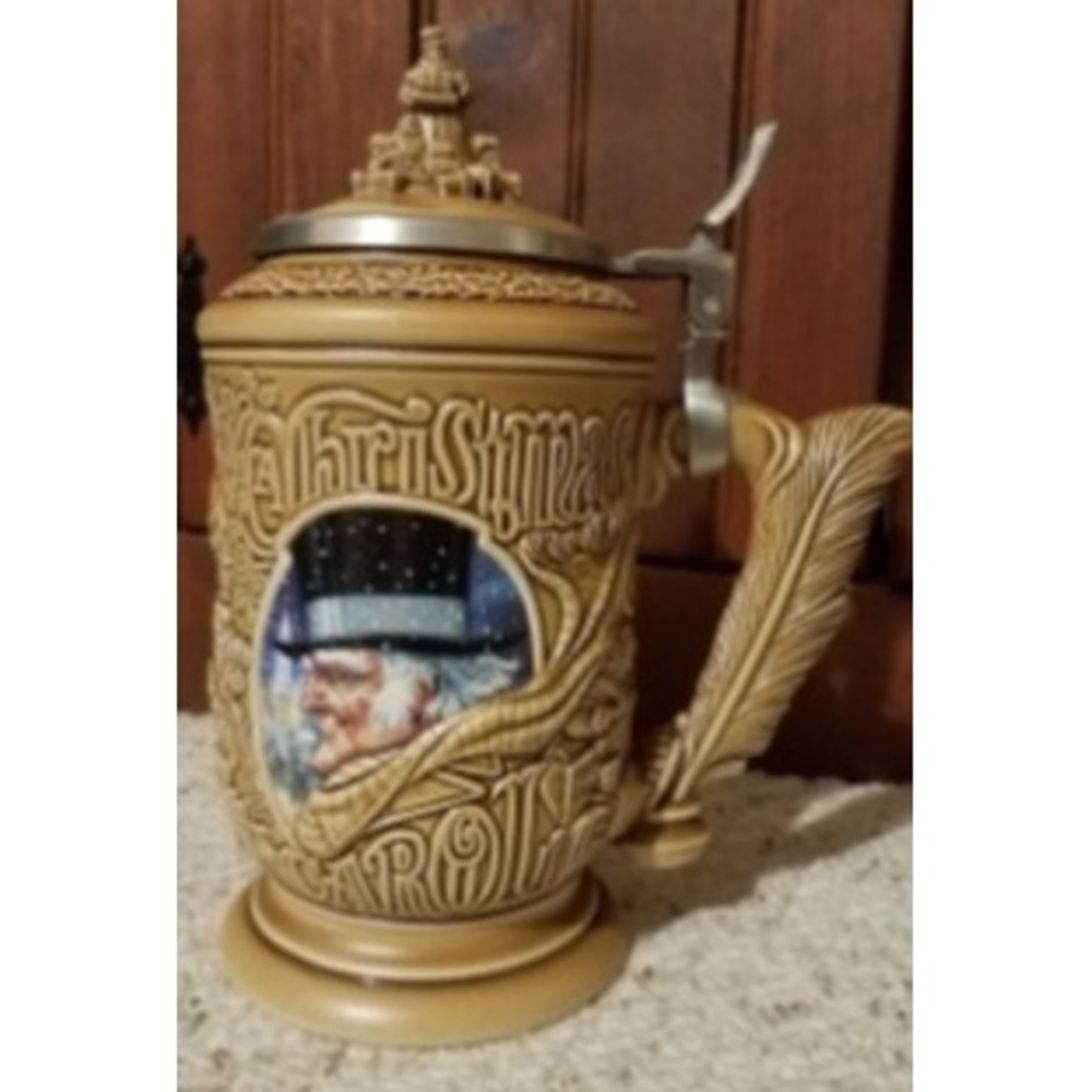 Avon 1996 A Christmas Carol Stein Ceramarte Brazil Scrooge Tiny Tim Holiday Mug
